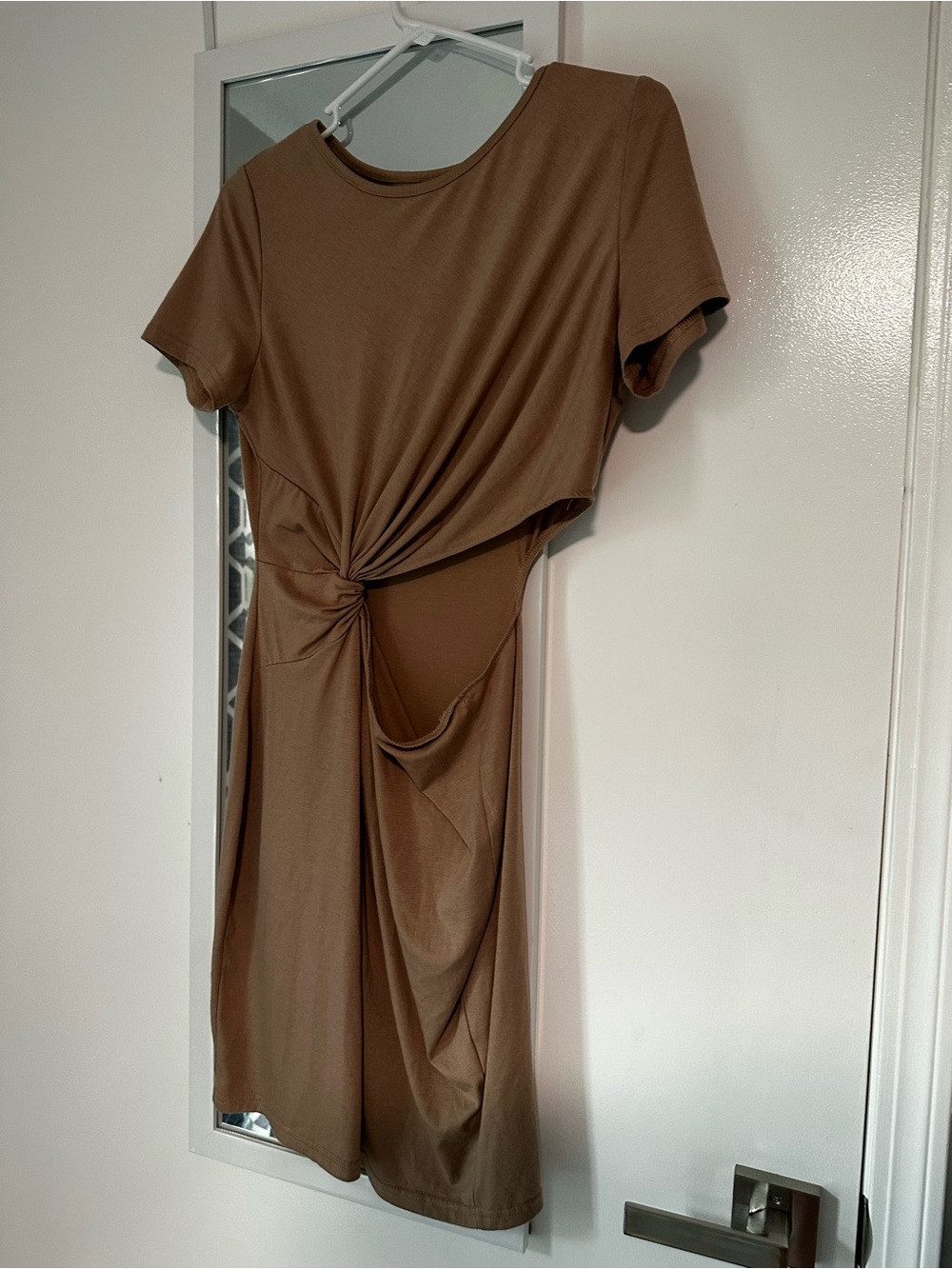 SHEIN Brown Knot-Detail Short Sleeve Dress